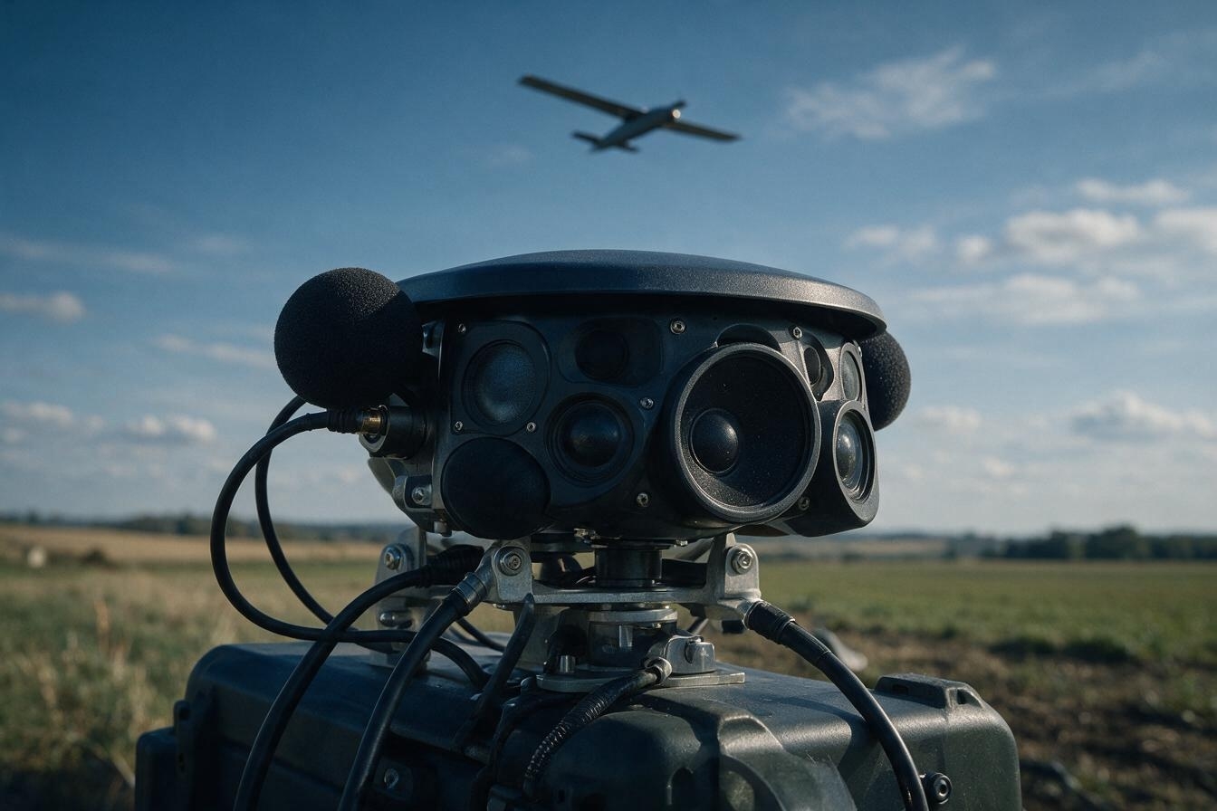 Passive acoustic sensor with an unmanned aircraft in the distance