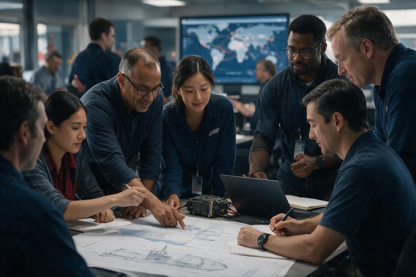 Technical plans being reviewed by an engineering team